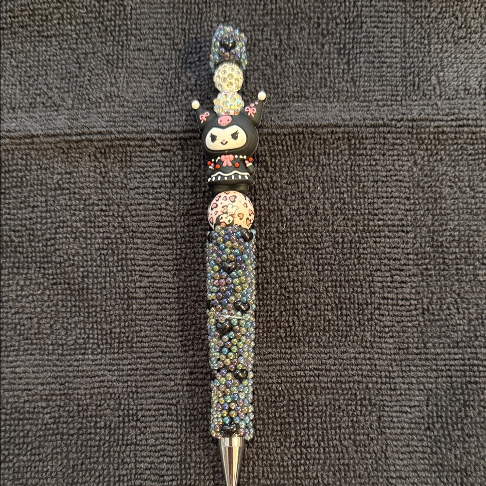 Kuromi-Inspired Black and Iridescent Beaded Decorative Pen
